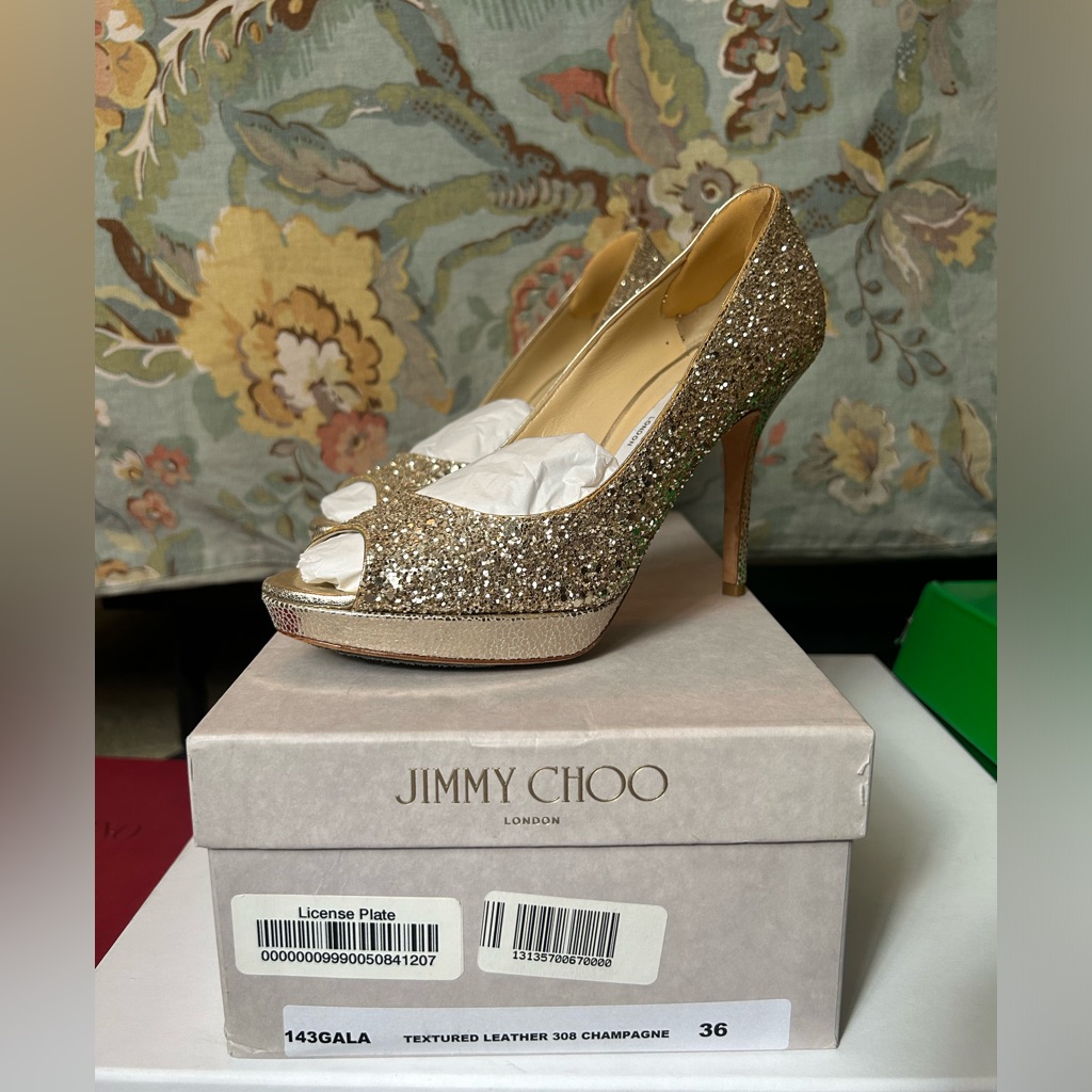 Jimmy Choo Champagne Glitter "Luna" Heels